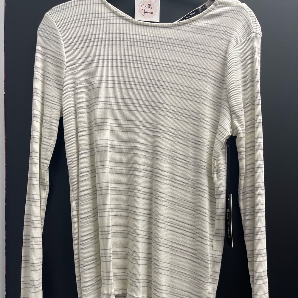 White and Gray stripe key hole back long sleeve shirt